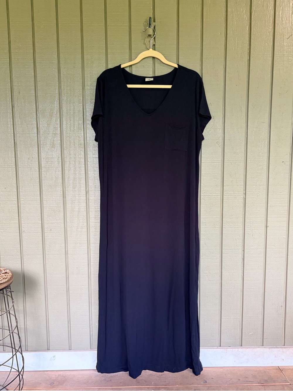 Soma Black Maxi Dress XL V-Neck Short Sleeve Lounge T-Shirt Pocket Slit